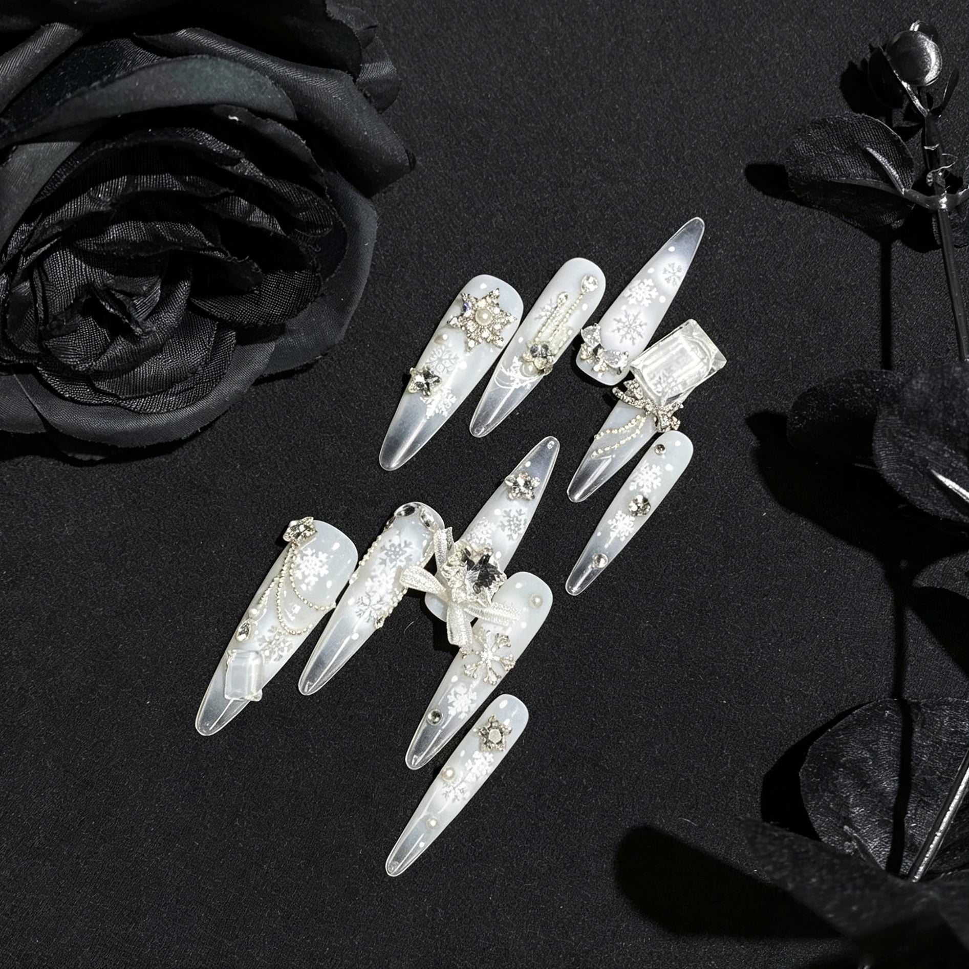 White Love Ballad Lolita Handmade Detachable Press-On Nails