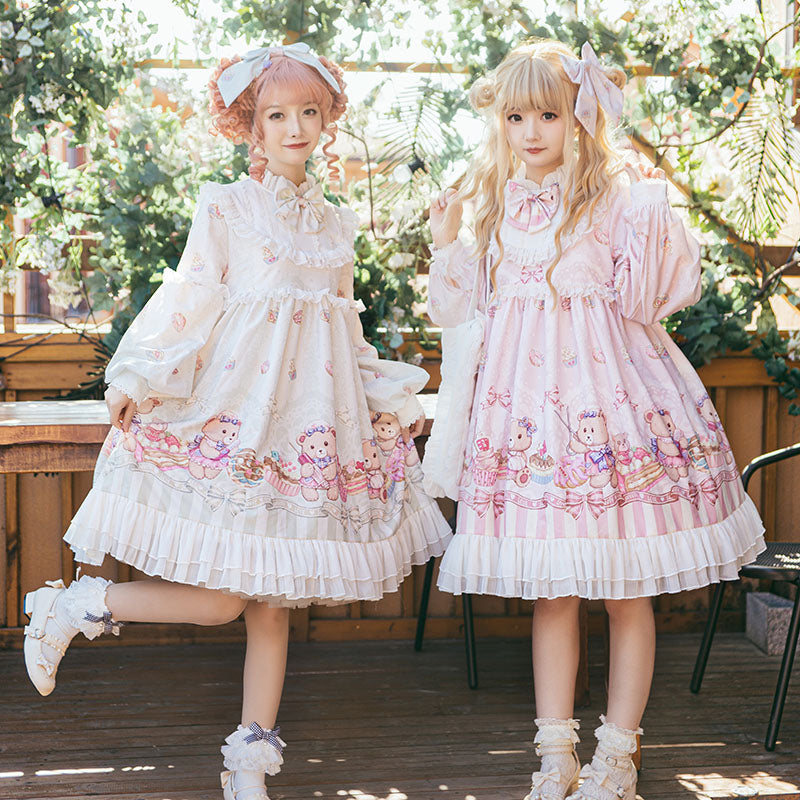 Lolita Cute Nurse Bear Print OP Dress LS1016