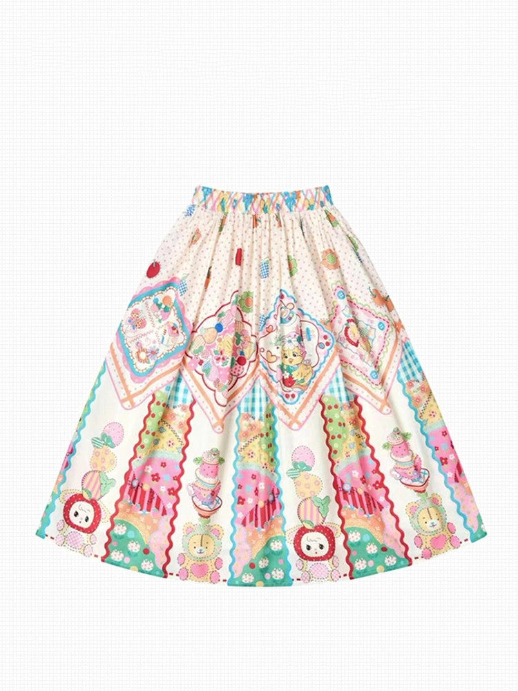 Handkerchief Print Beige Vintage Long Skirt