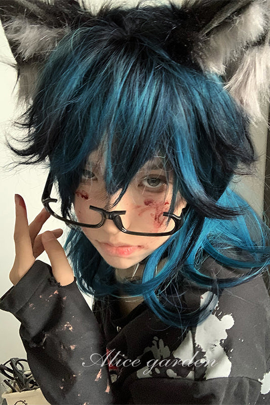 Blue Highlights Long Curly Y2K Wig