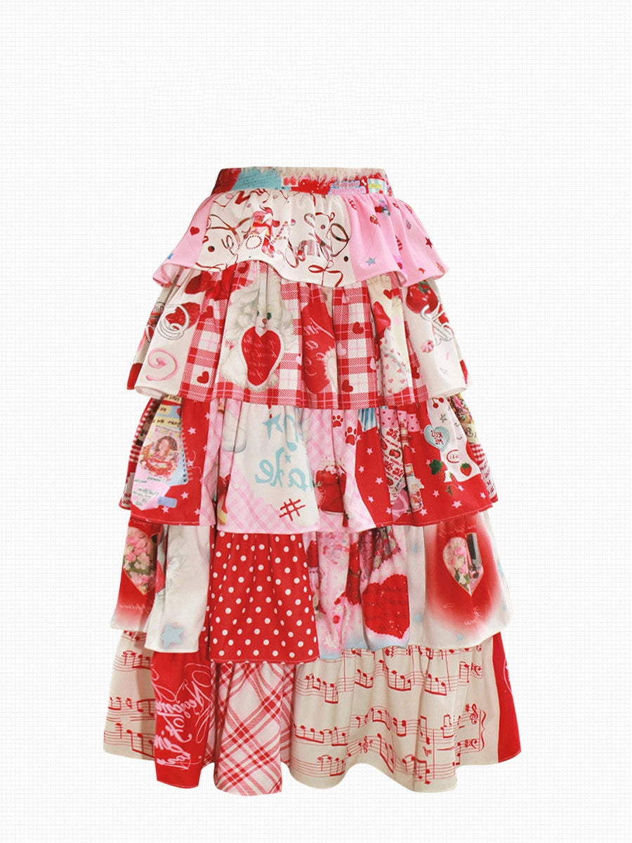 Strawberry Sundae Y2K Style Long Cake Skirt