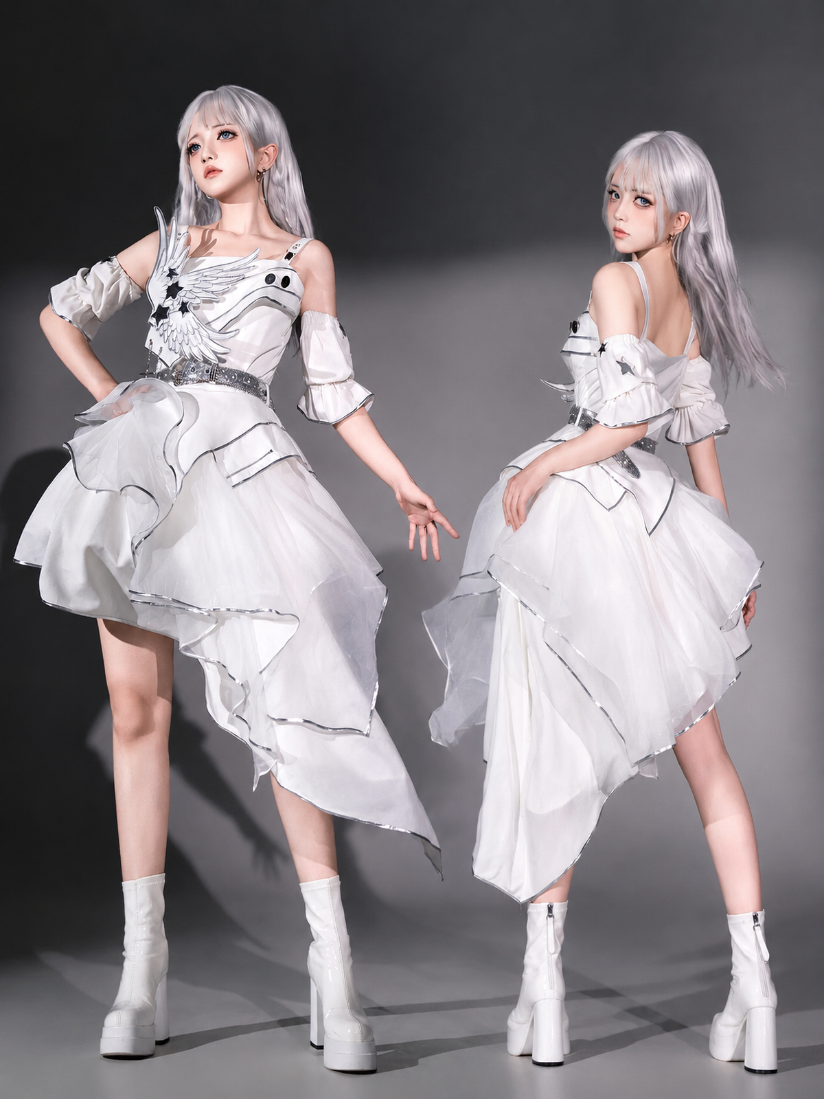 Silver Wing Cyberpunk Futuristic Lolita JSK Camisole Dress Set
