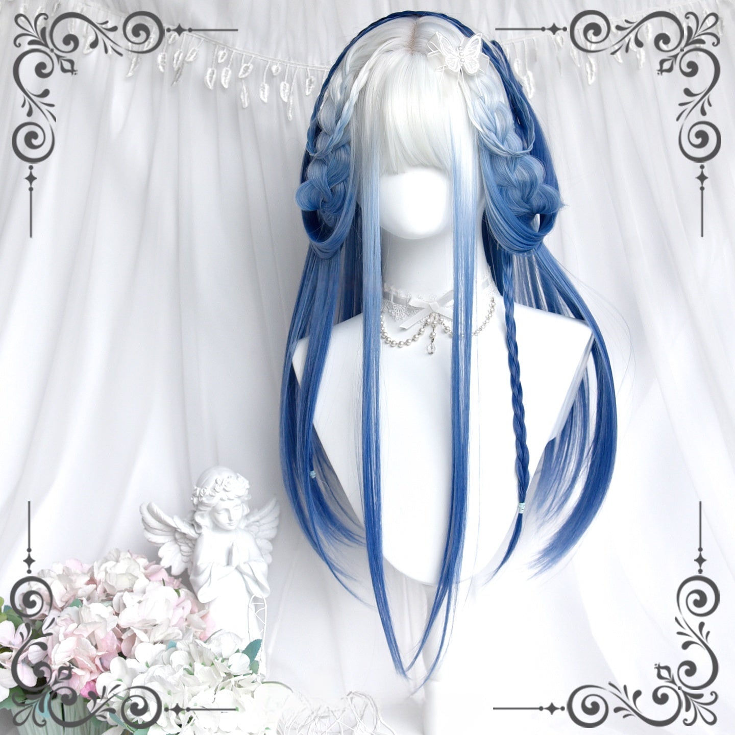 Long Wavy Silver to Blue Ryousangata Wig LE7013