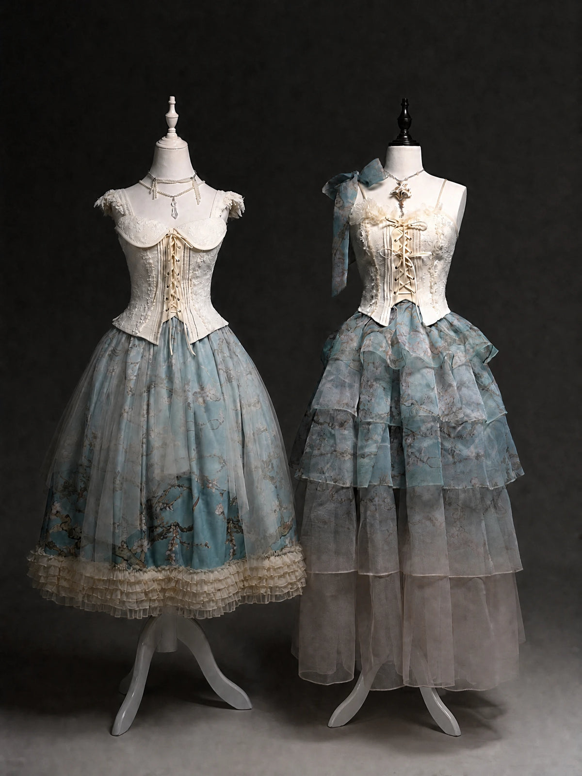 Van Gogh Almond Blossom Vintage Strapless Organza Dress / Corset & Skirt Set