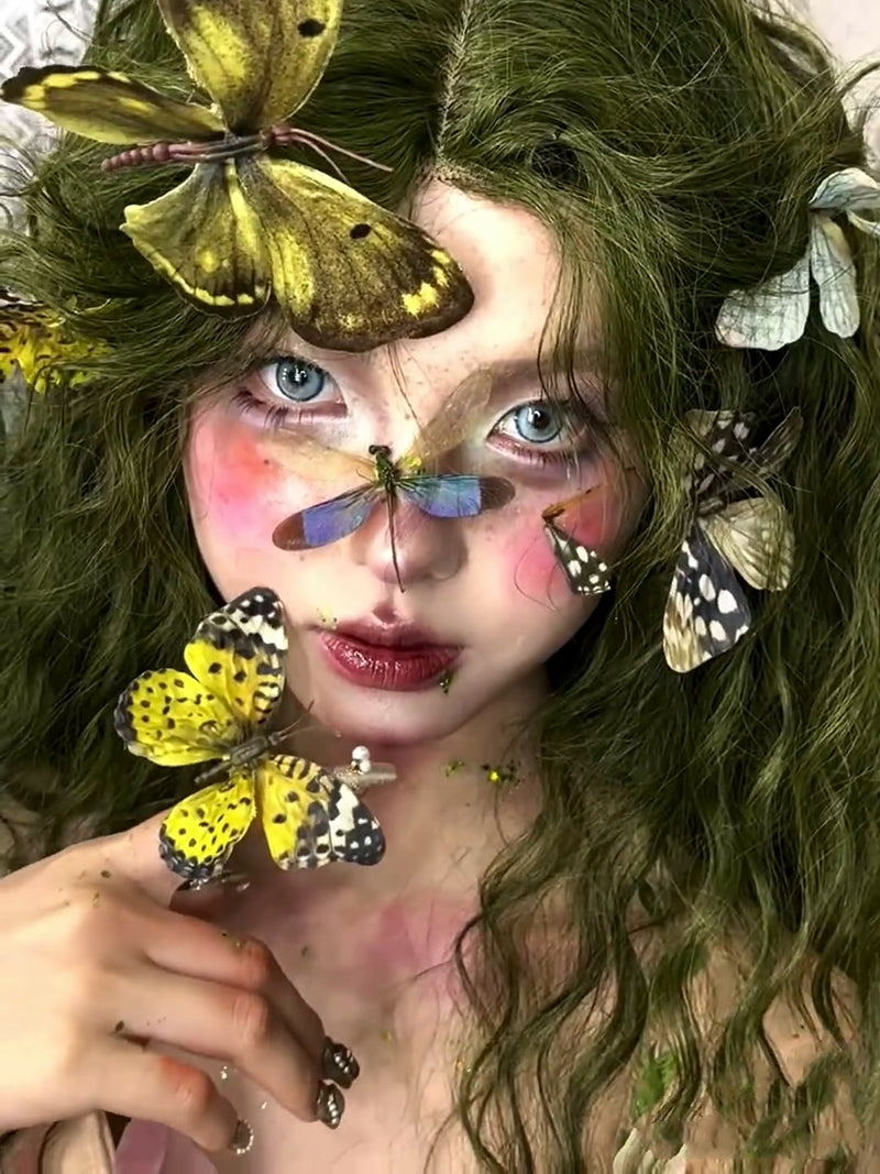 Long Moss Green Fairy Curly Wig LE7009