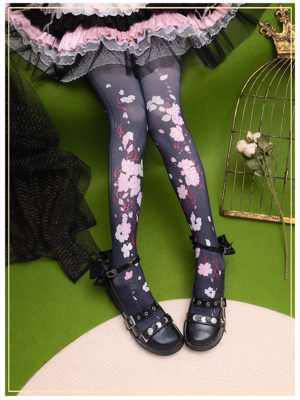 Floating Sakura Lolita Printed Tights