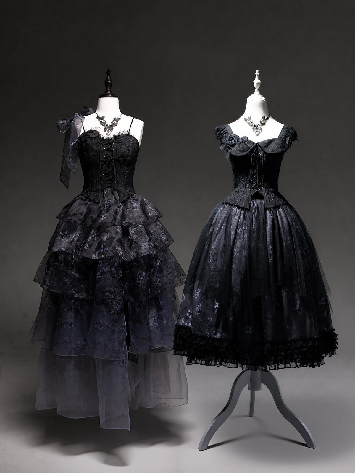 Van Gogh Almond Blossom Black Vintage Strapless Organza Dress / Corset & Skirt Set