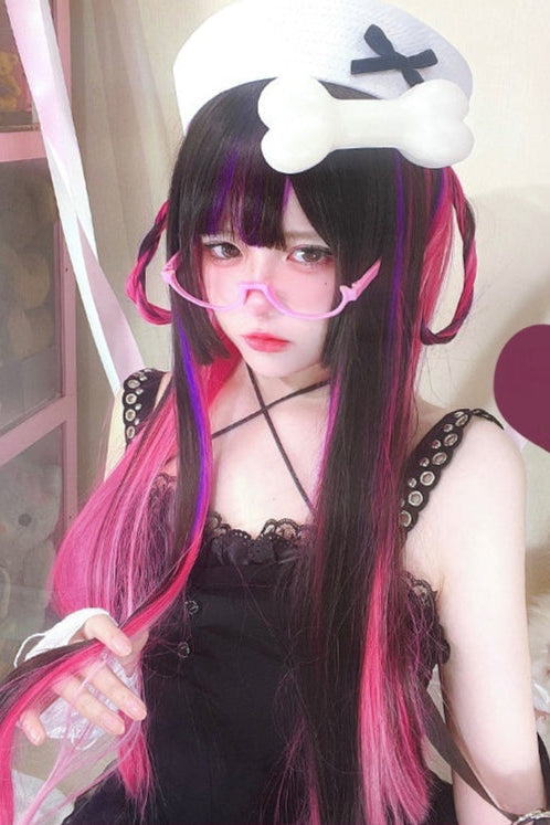 Long Straight Purple Highlights Ryousangata Wig