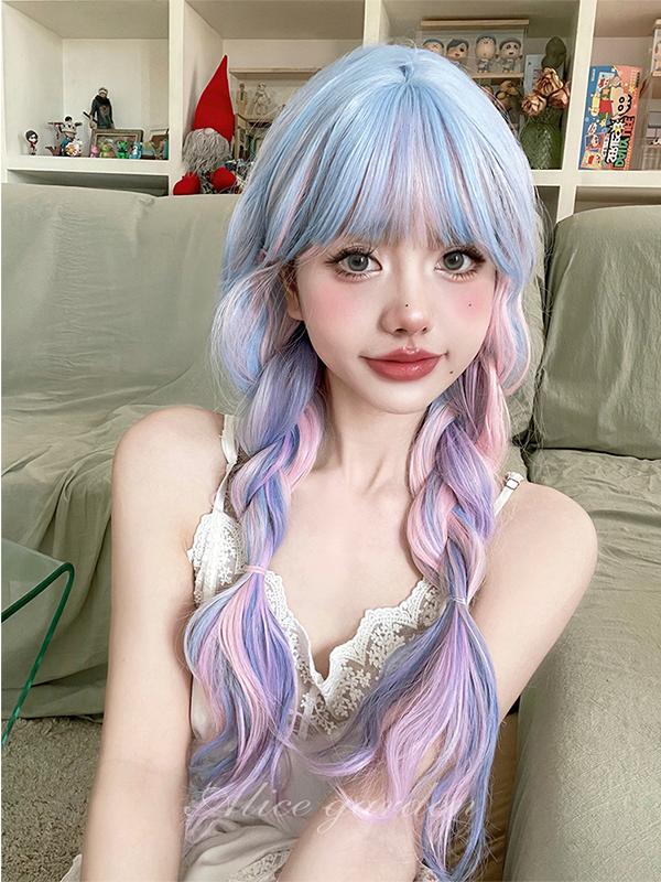 Long Wavy Pink & Blue & Purple Multi-Color Wig