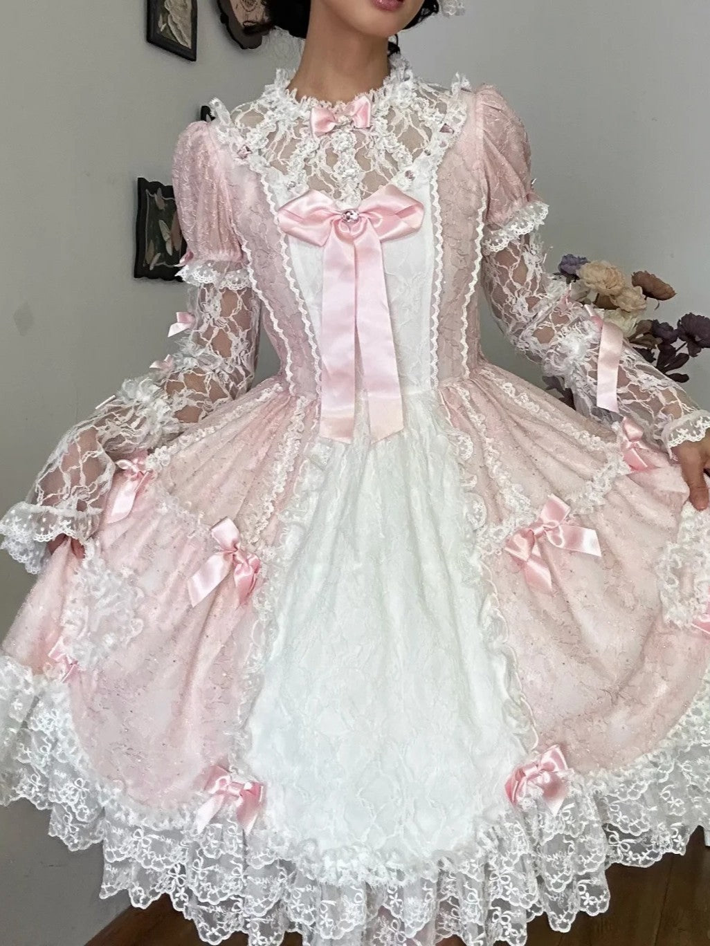 Lacy Doll Pink Rhinestone Lace Gorgeous Lolita OP