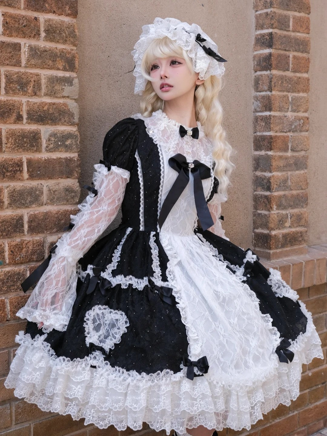 Lacy Doll Black Rhinestone Lace Gorgeous Lolita OP