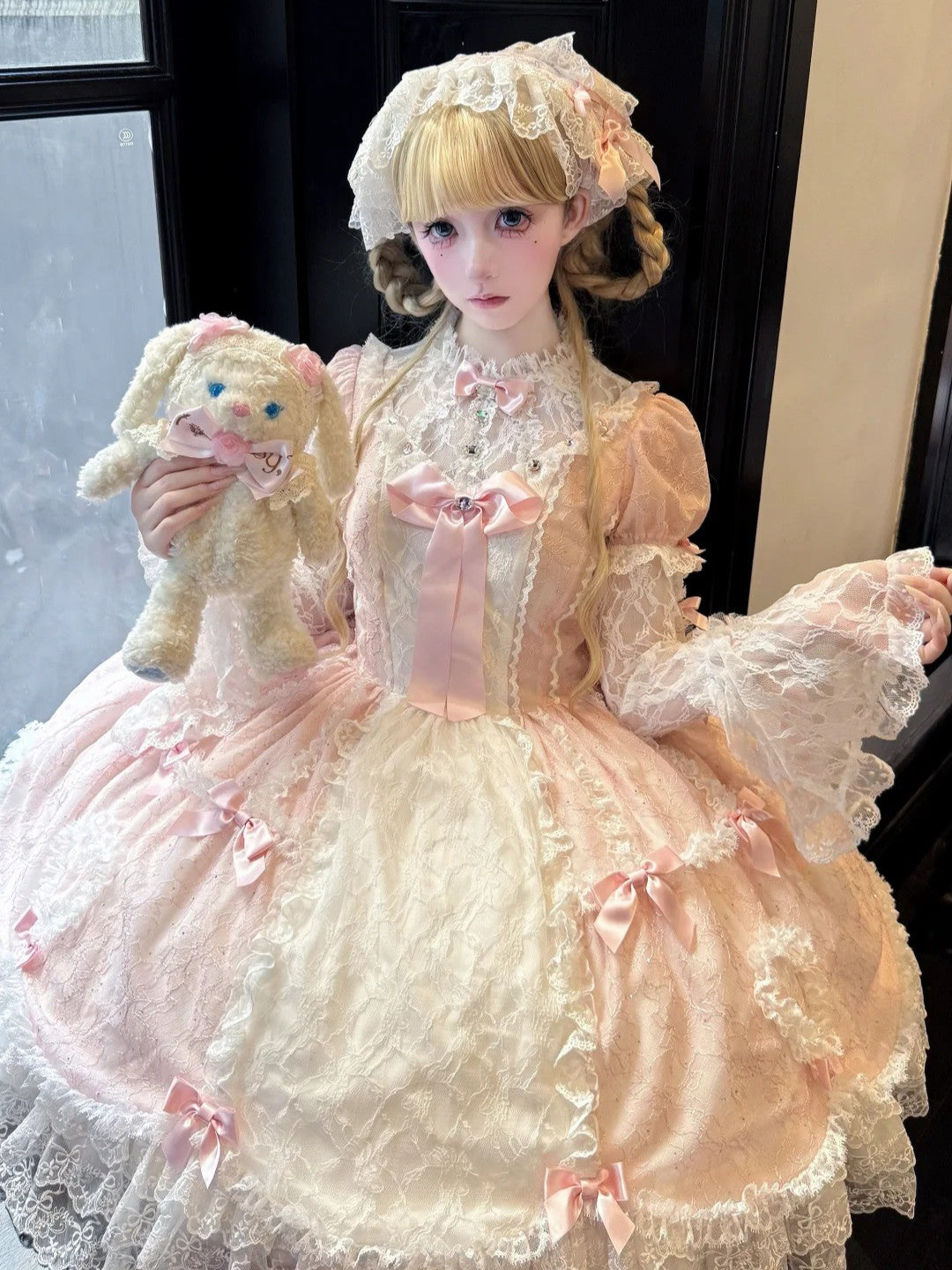 Lacy Doll Pink Rhinestone Lace Gorgeous Lolita OP