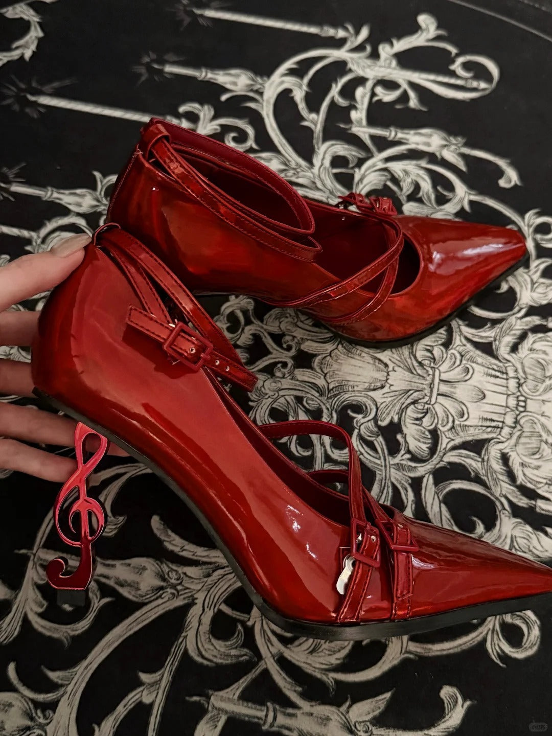 Deadly Crescendo 8cm Musical‑Note Stiletto Gothic Heels