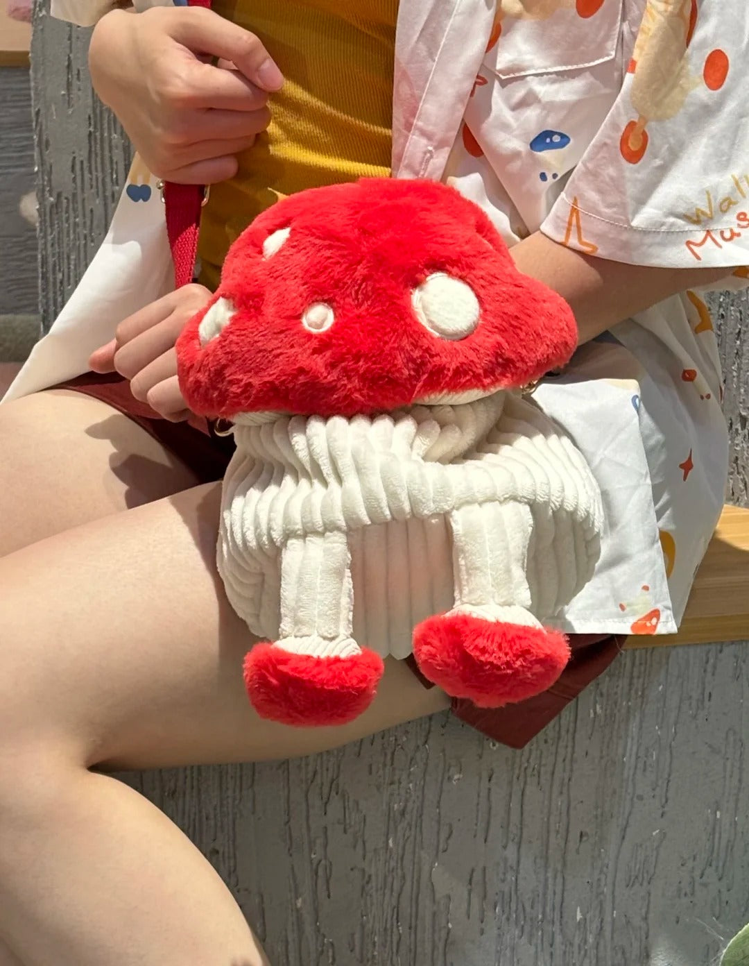 Walking Mushroom Plush Flap‑over Bucket Bag