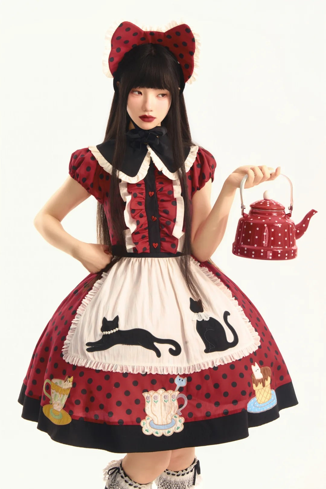 Teacup Cat Vintage Polka Dot Lolita Dress