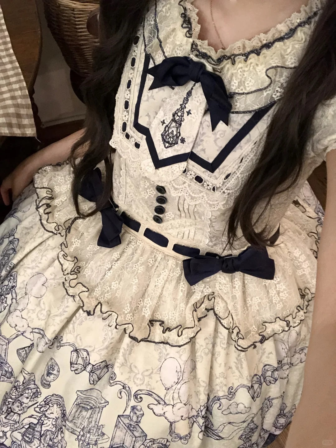 Fantasy Lamb Jacquard Print White Classic Lolita OP