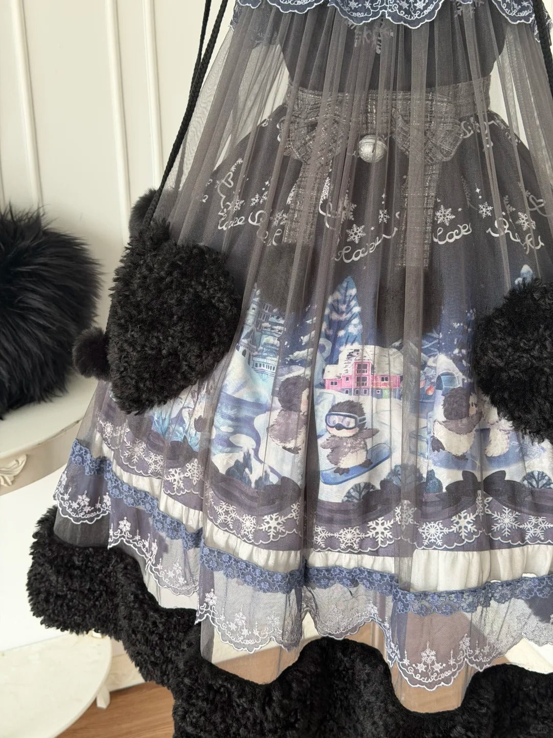 Penguin Snowball Cute Sweet Lolita Pink & Black JSK Dress