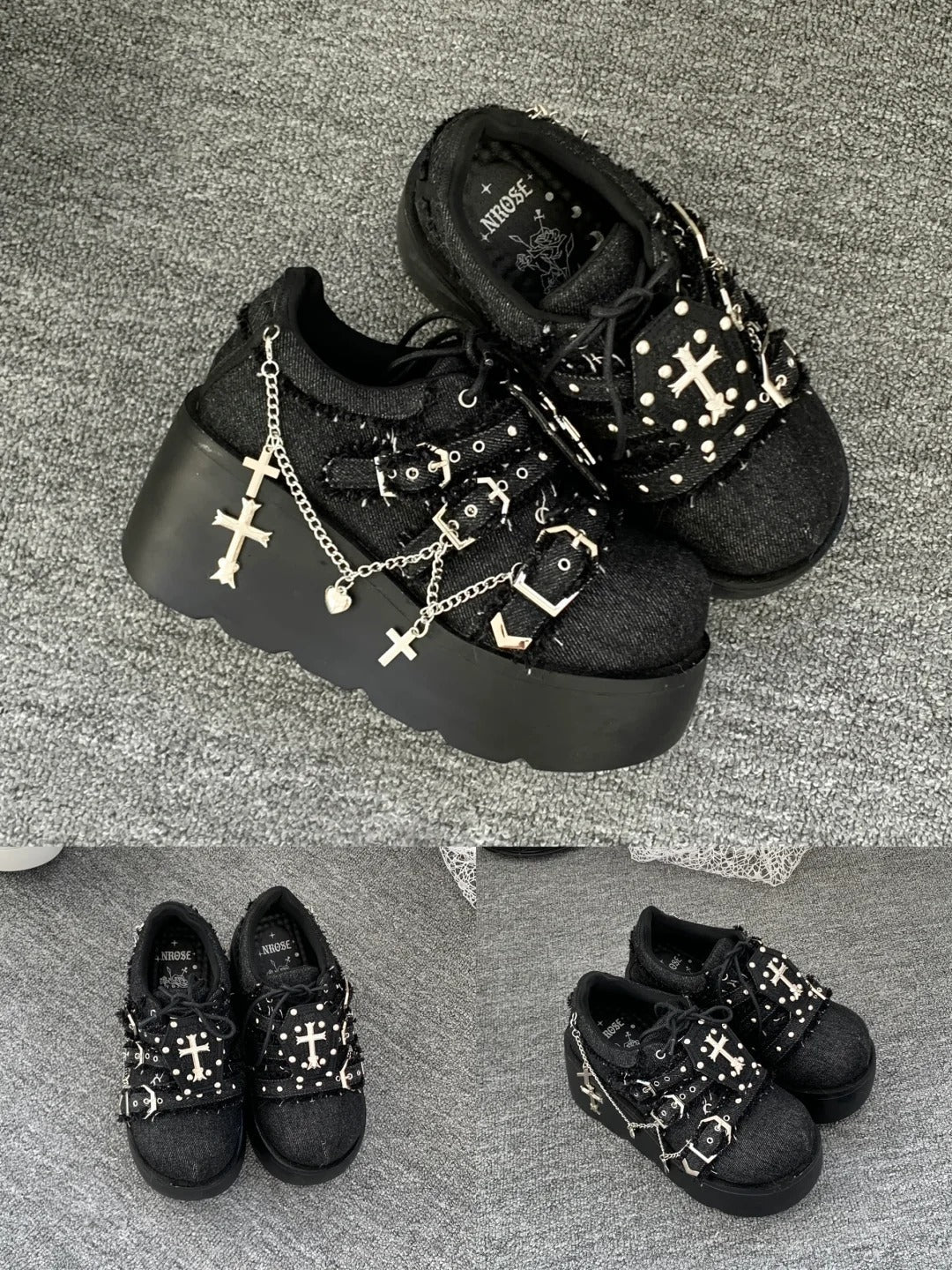 Dark Night Corridor Punk Denim Low Platform Shoes