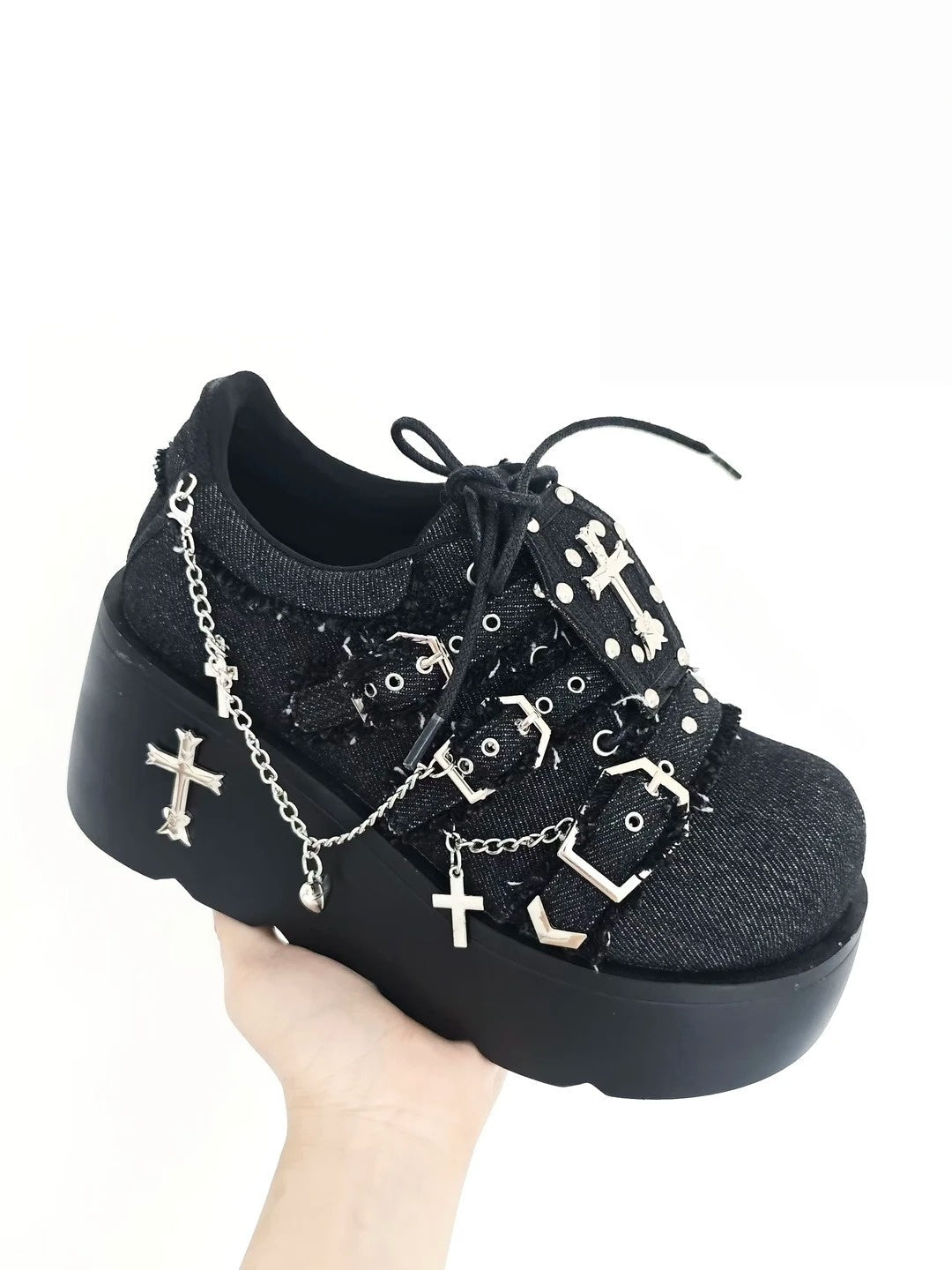 Dark Night Corridor Punk Denim Low Platform Shoes