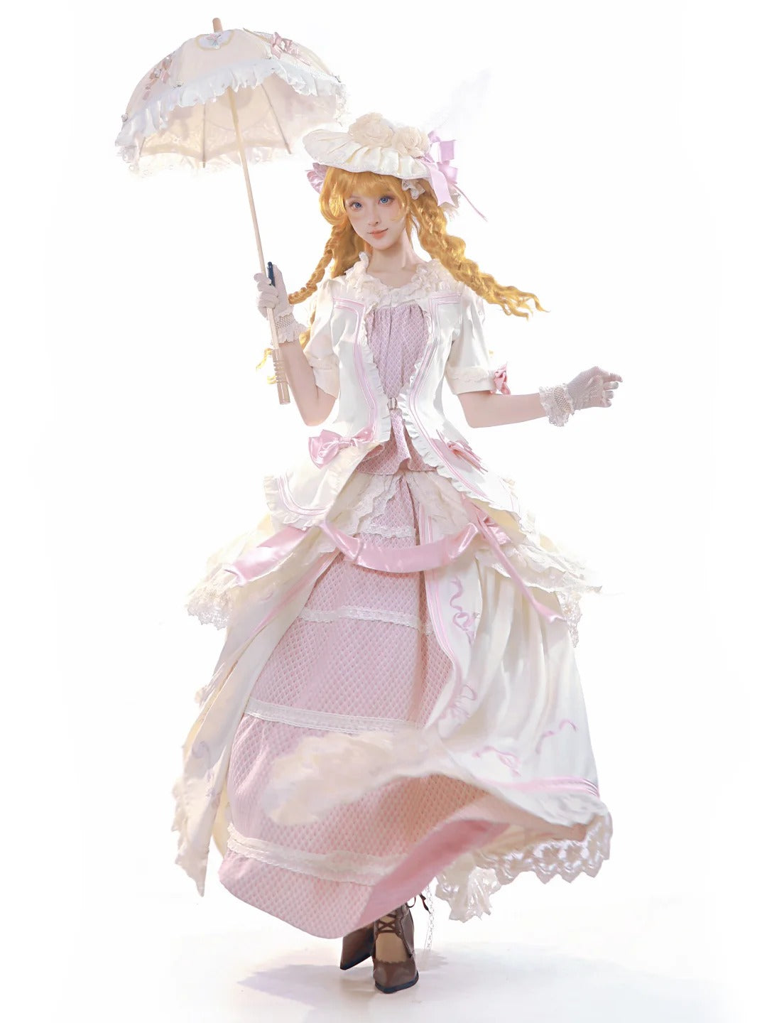 Banquet in Paris Lolita Classic Elegant Embroidered Vintage Pink Bustle SK Set