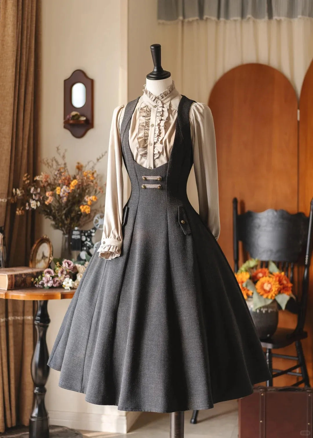 Forest Corridor 10-Panel Bustier Waist-Cinching Lolita Pinafore Dress