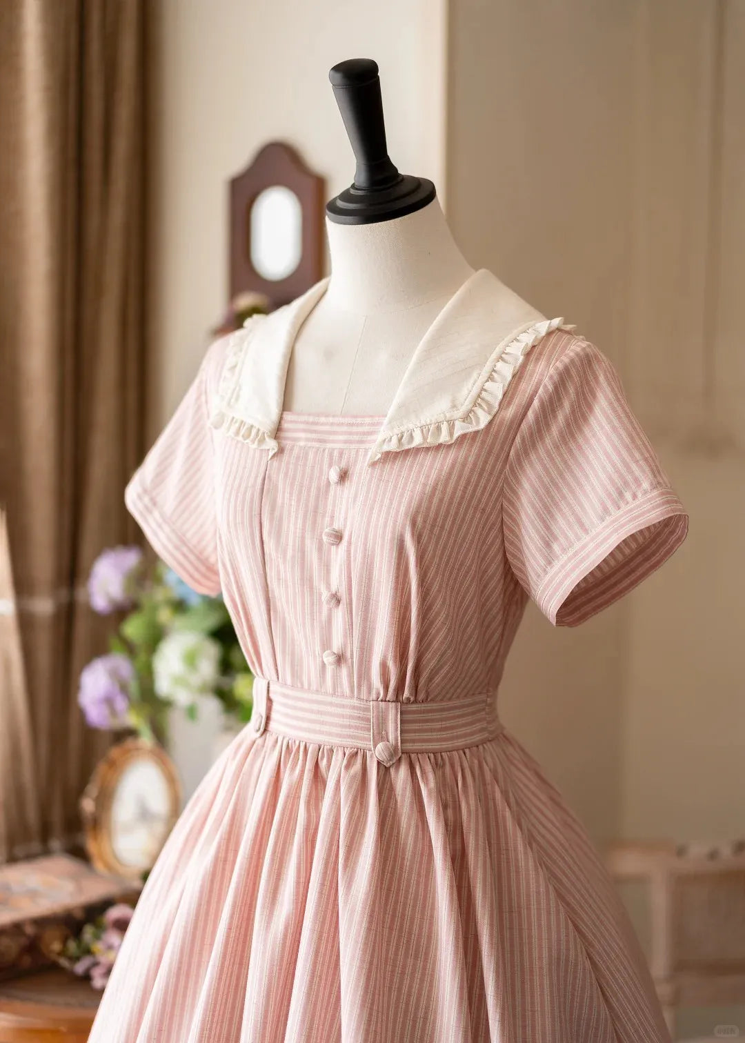 French Vintage Linen Cotton Short Sleeve Swing Dress
