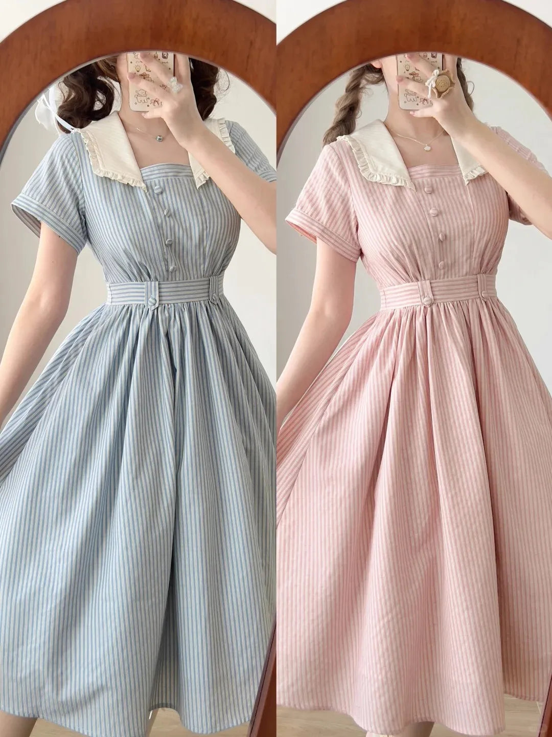 French Vintage Linen Cotton Short Sleeve Swing Dress