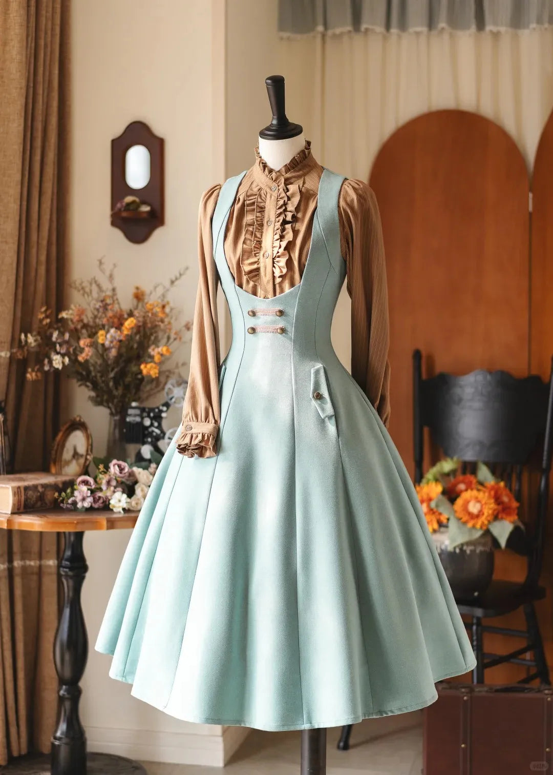 Forest Corridor 10-Panel Bustier Waist-Cinching Lolita Pinafore Dress