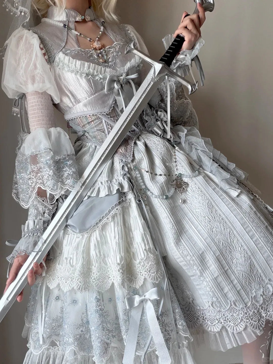 Candle Dragon Spirit Lolita Fantasy White JSK Dress Set
