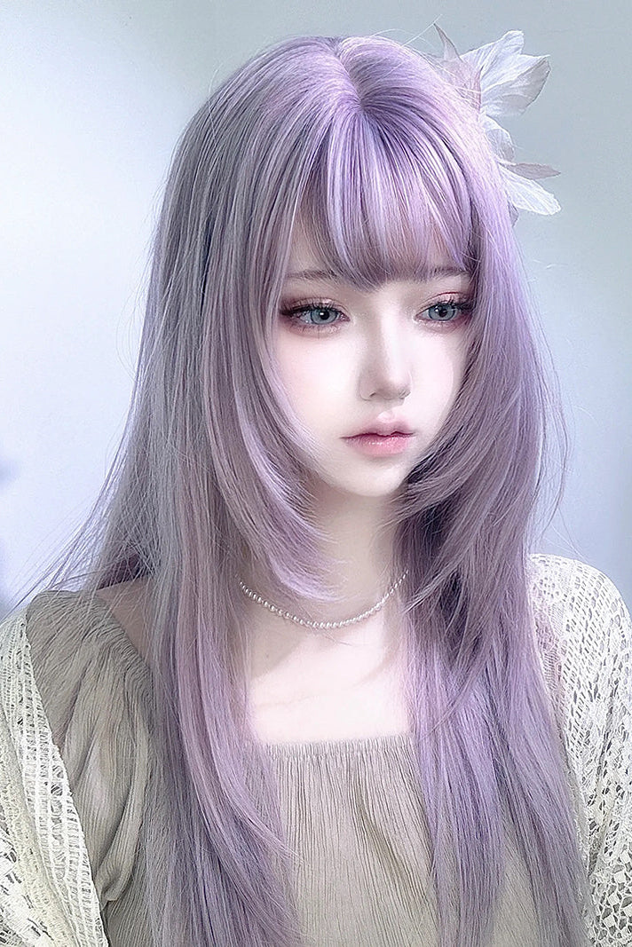 Ash Purple Ethereal Long Straight Wig