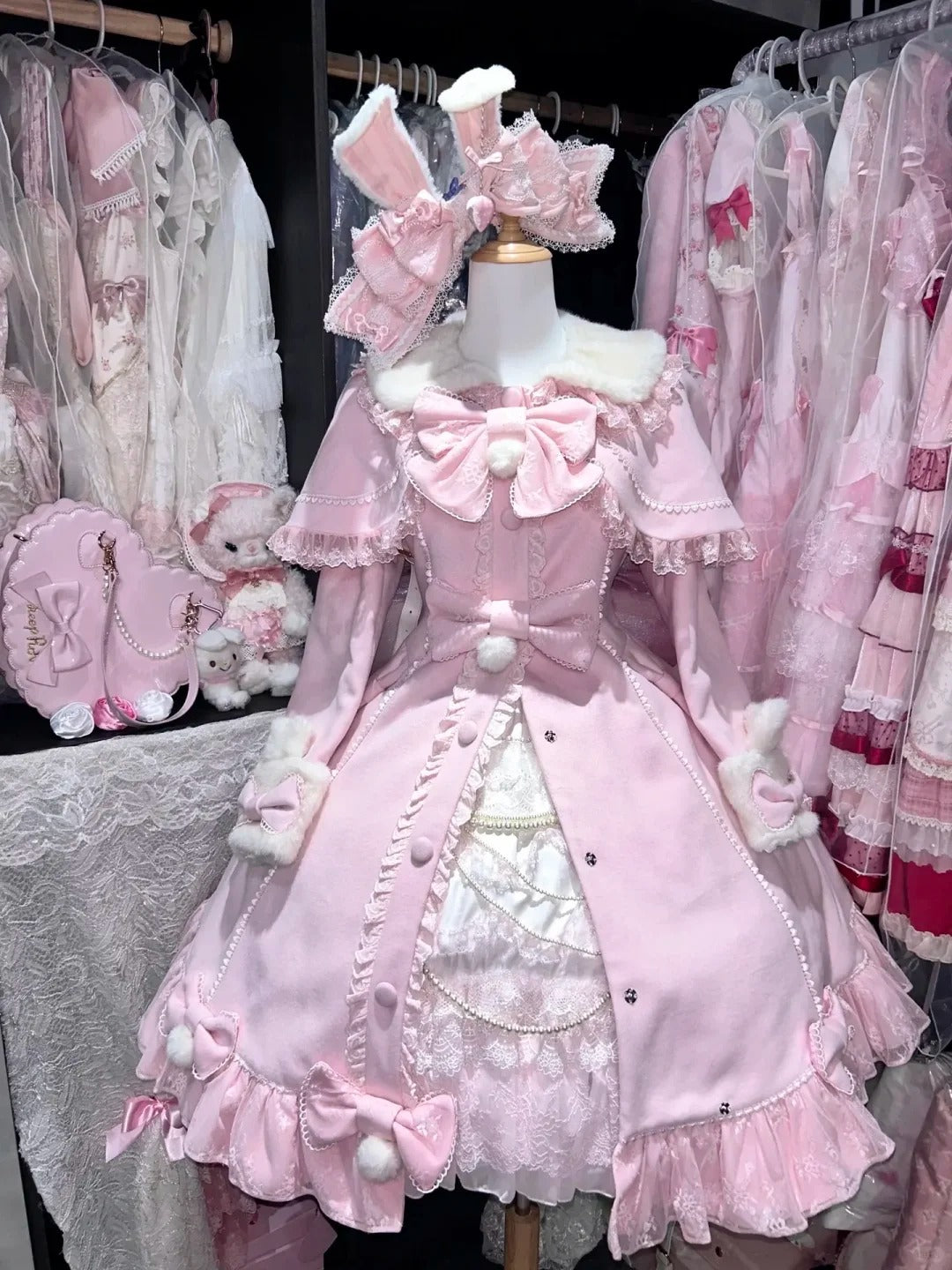 Nico Rabbit Lolita Original Autumn & Winter Sweet Style Pink Woolen Coat Outerwear