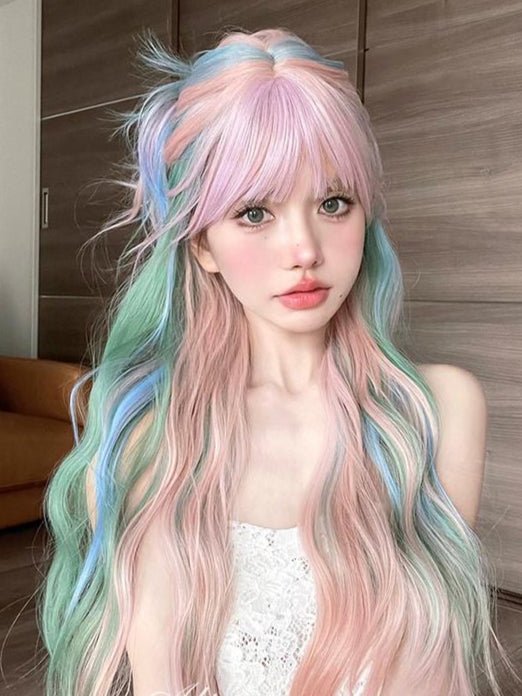 Long Curly Rainbow Mixed Color Wig LE7010