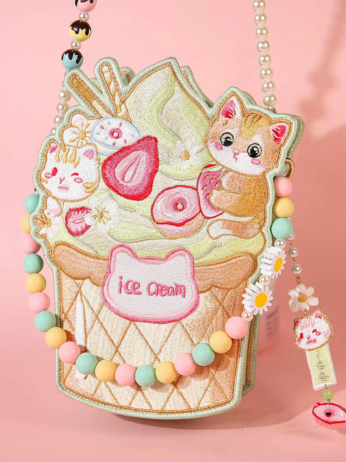 Double-Sided Ice Cream Lolita Sweet Silk Embroidery Crossbody Bag