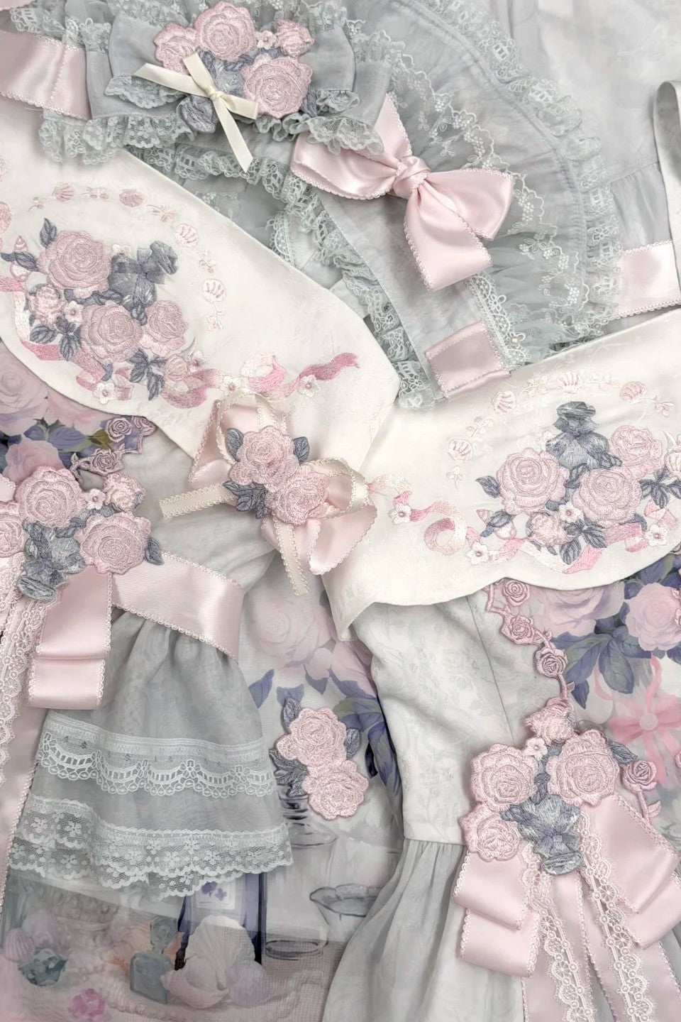 Morning Dew Rose Blue Green Hanfu Lolita JSK Dress Set