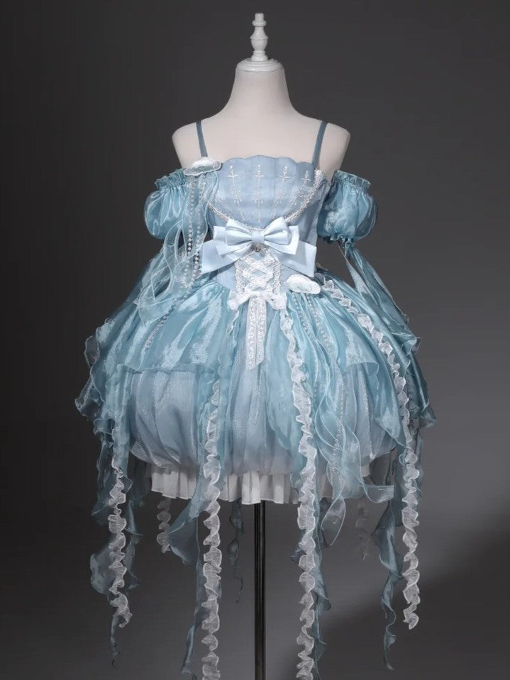 Dream Jellyfish JSK Sweet Lolita Suspender Dress Detachable Sleeves Set