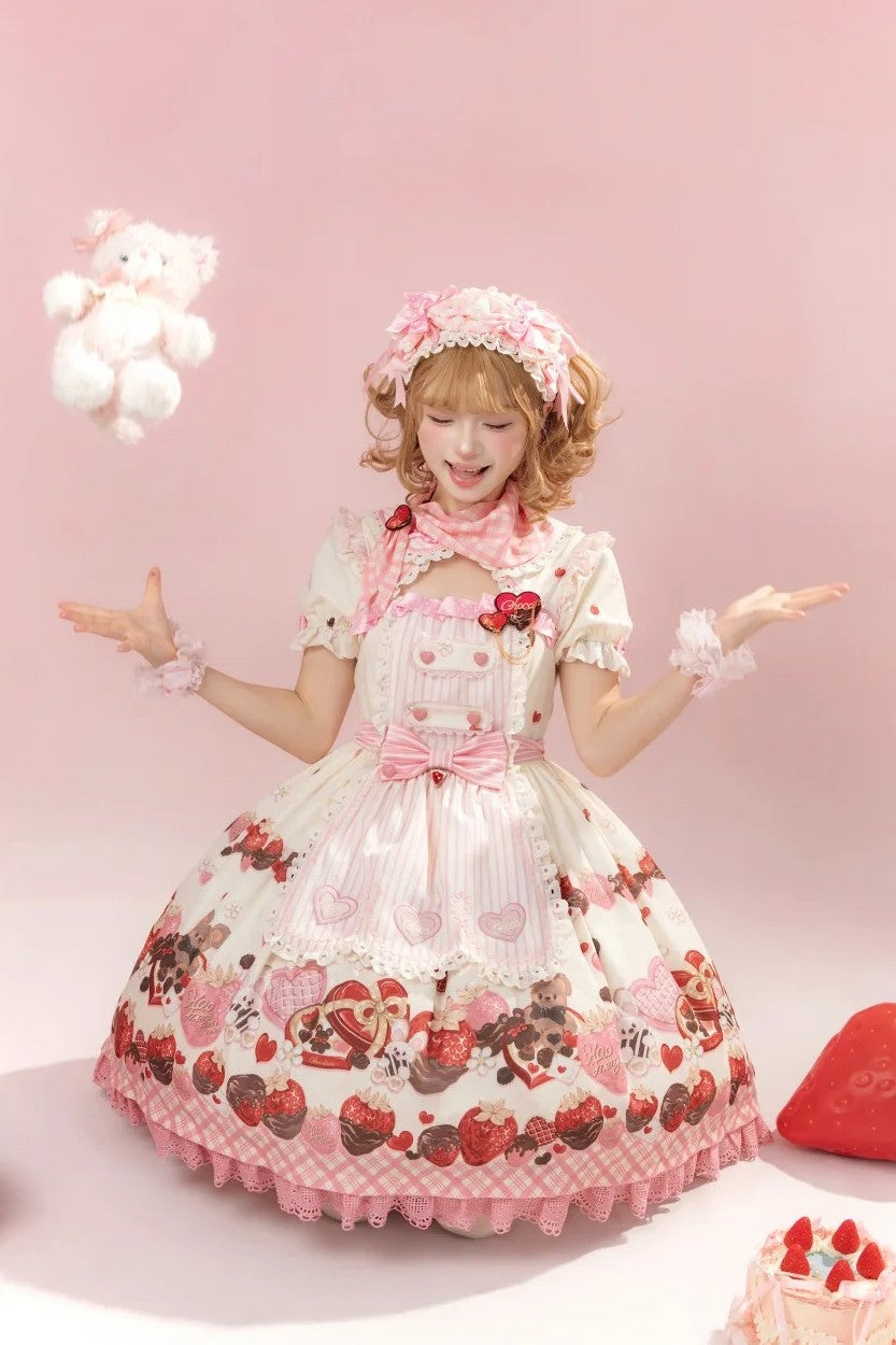 Stellar Mistfall Peach Berry Charm Sweet Lolita Daily Print OP Dress