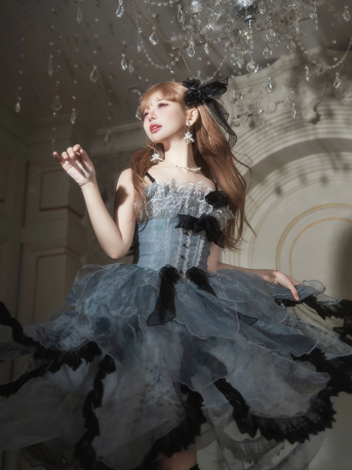 Silver Feather Lolita Cla Monet Organza Boned JSK Dress