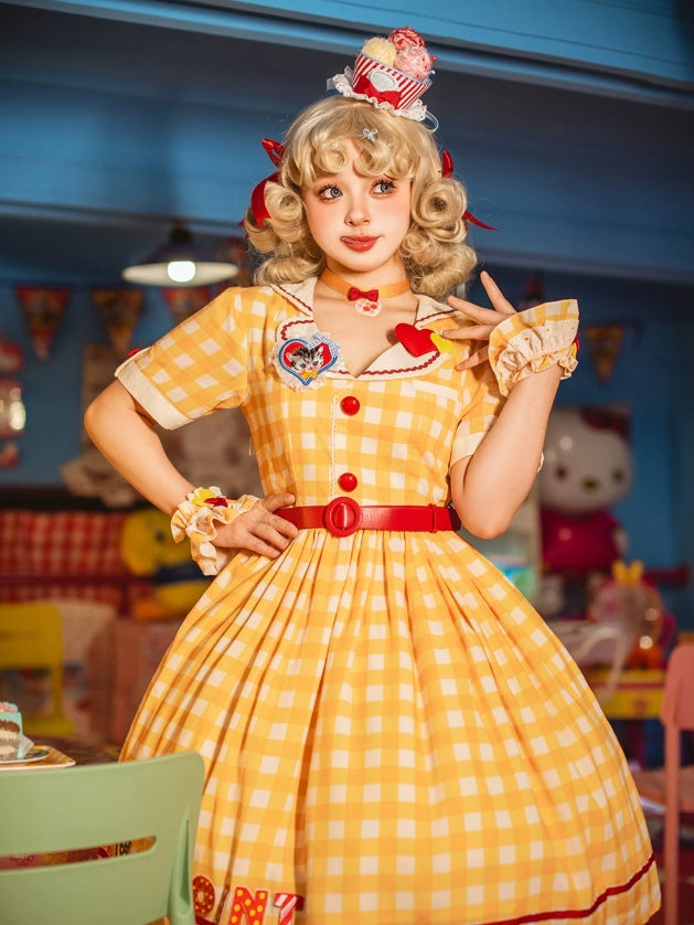 Cat Sweetheart American Retro Sweet Diner‑Style Lolita OP Dress