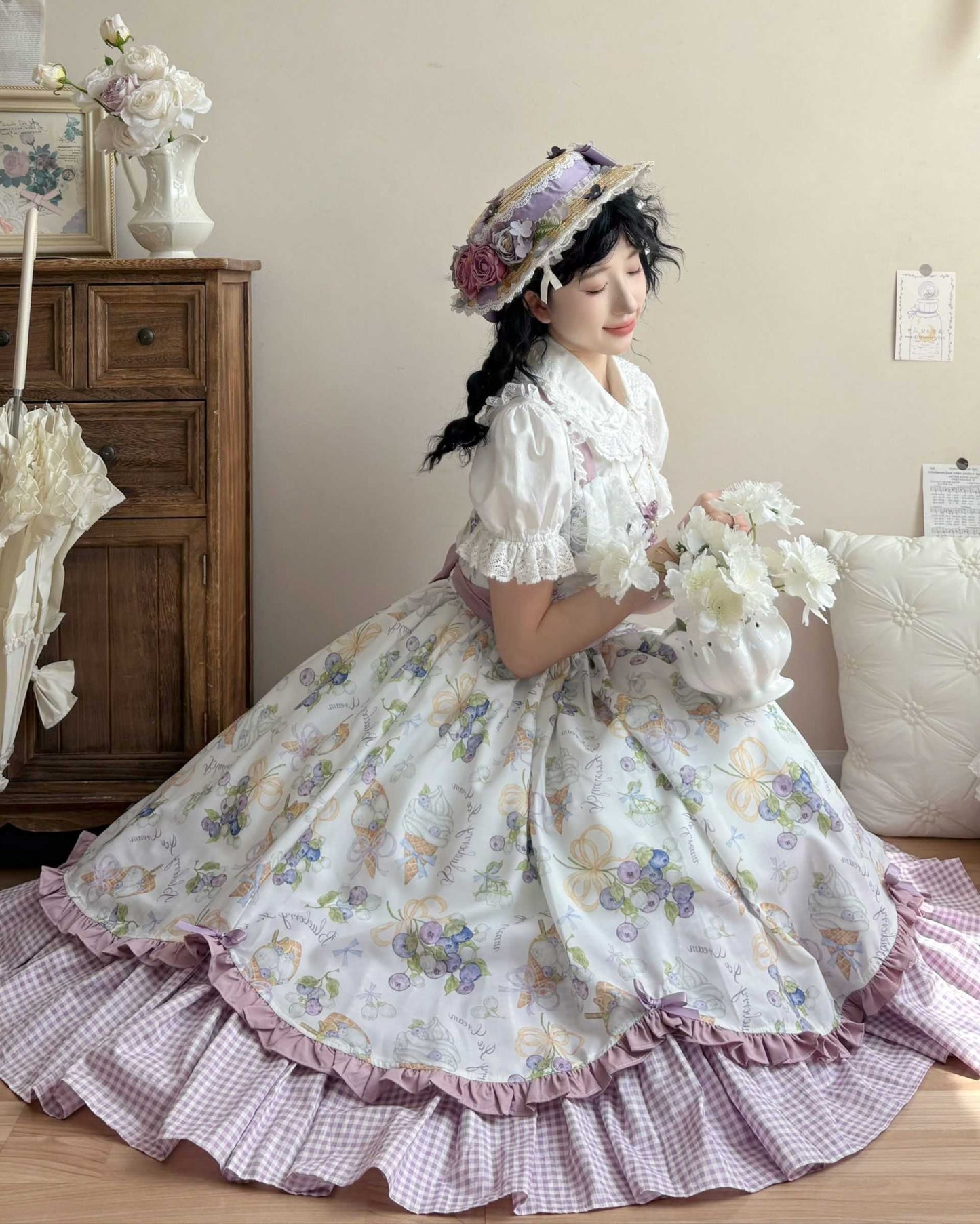 Lolita Blueberry Print Long JSK Dress LC1007