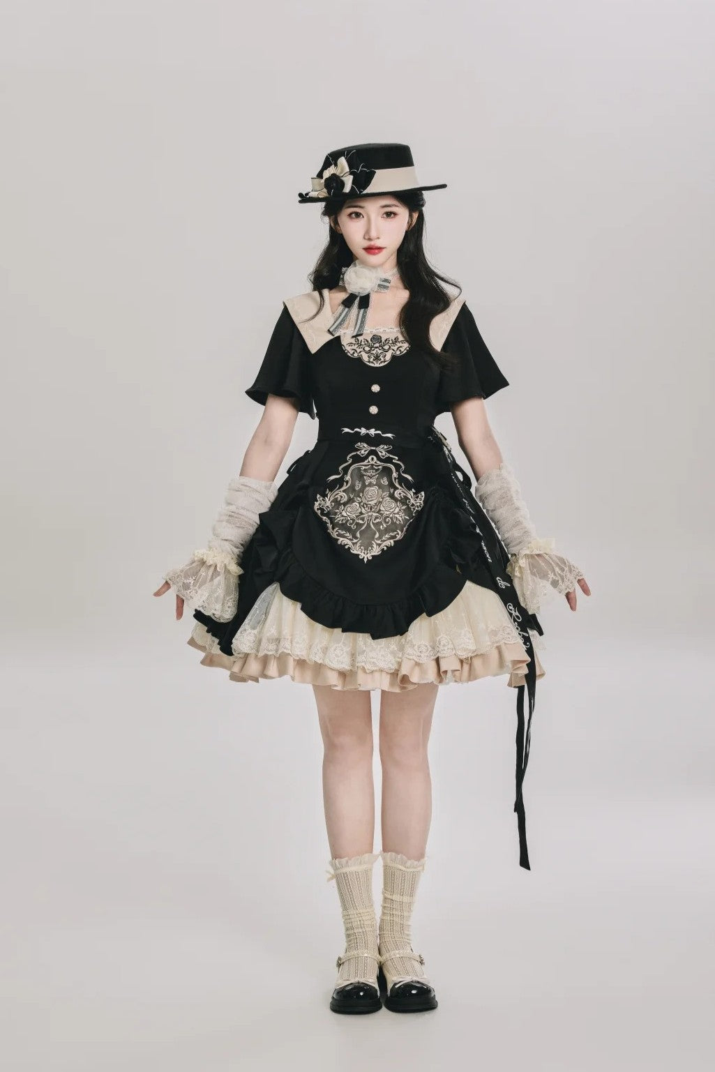 Glaze Floral Realm Lolita Printed Black OP Dress Set