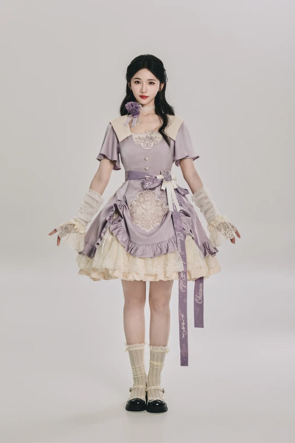 Glaze Floral Realm Lolita Printed Purple OP Dress Set