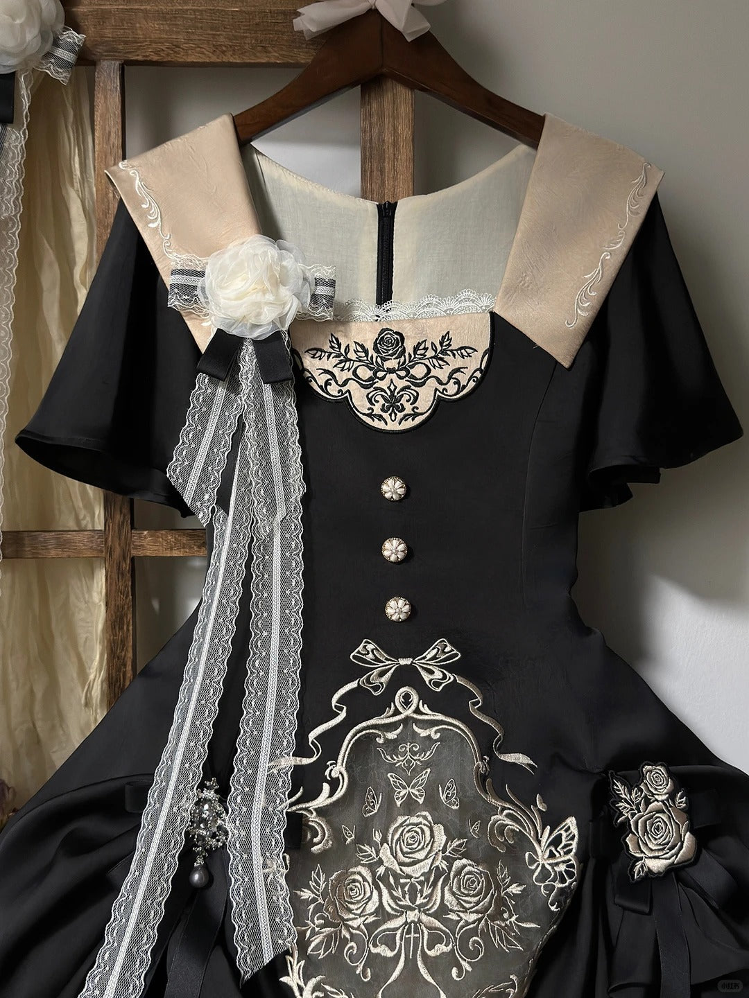 Glaze Floral Realm Lolita Printed Black OP Dress Set
