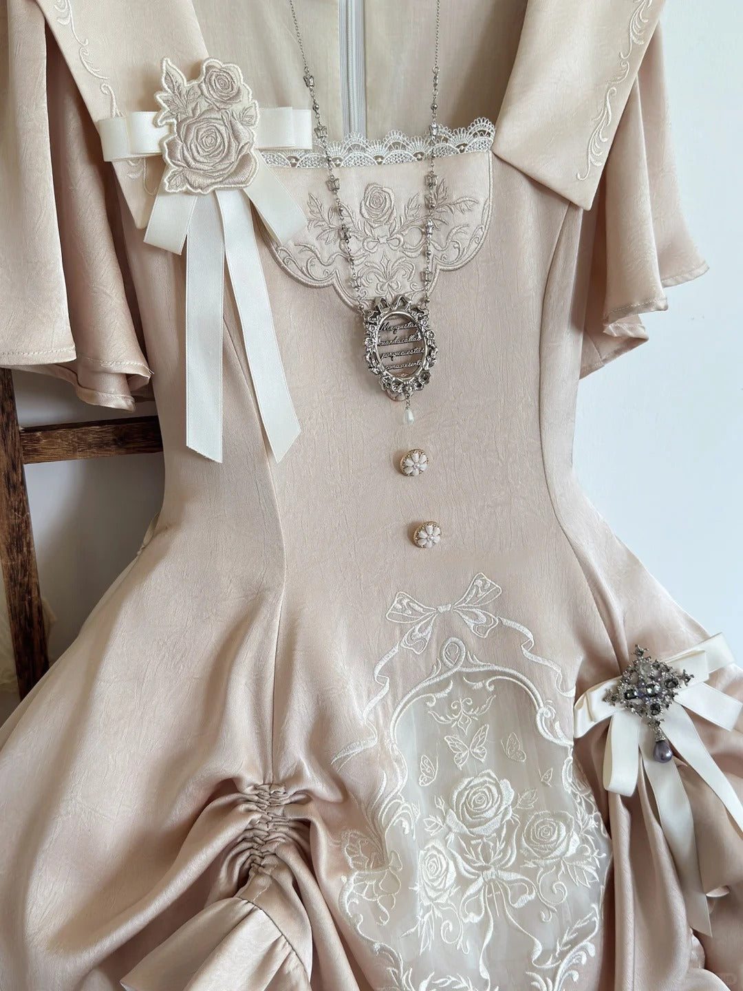Glaze Floral Realm Lolita Printed Champagne OP Dress Set
