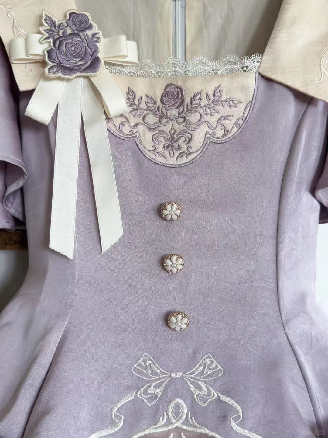 Glaze Floral Realm Lolita Printed Purple OP Dress Set