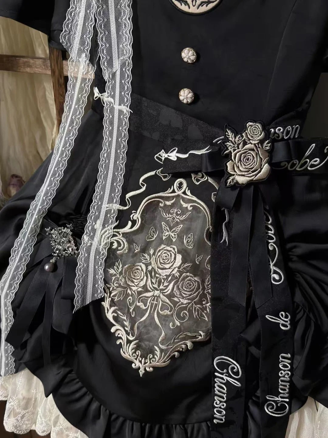 Glaze Floral Realm Lolita Printed Black OP Dress Set