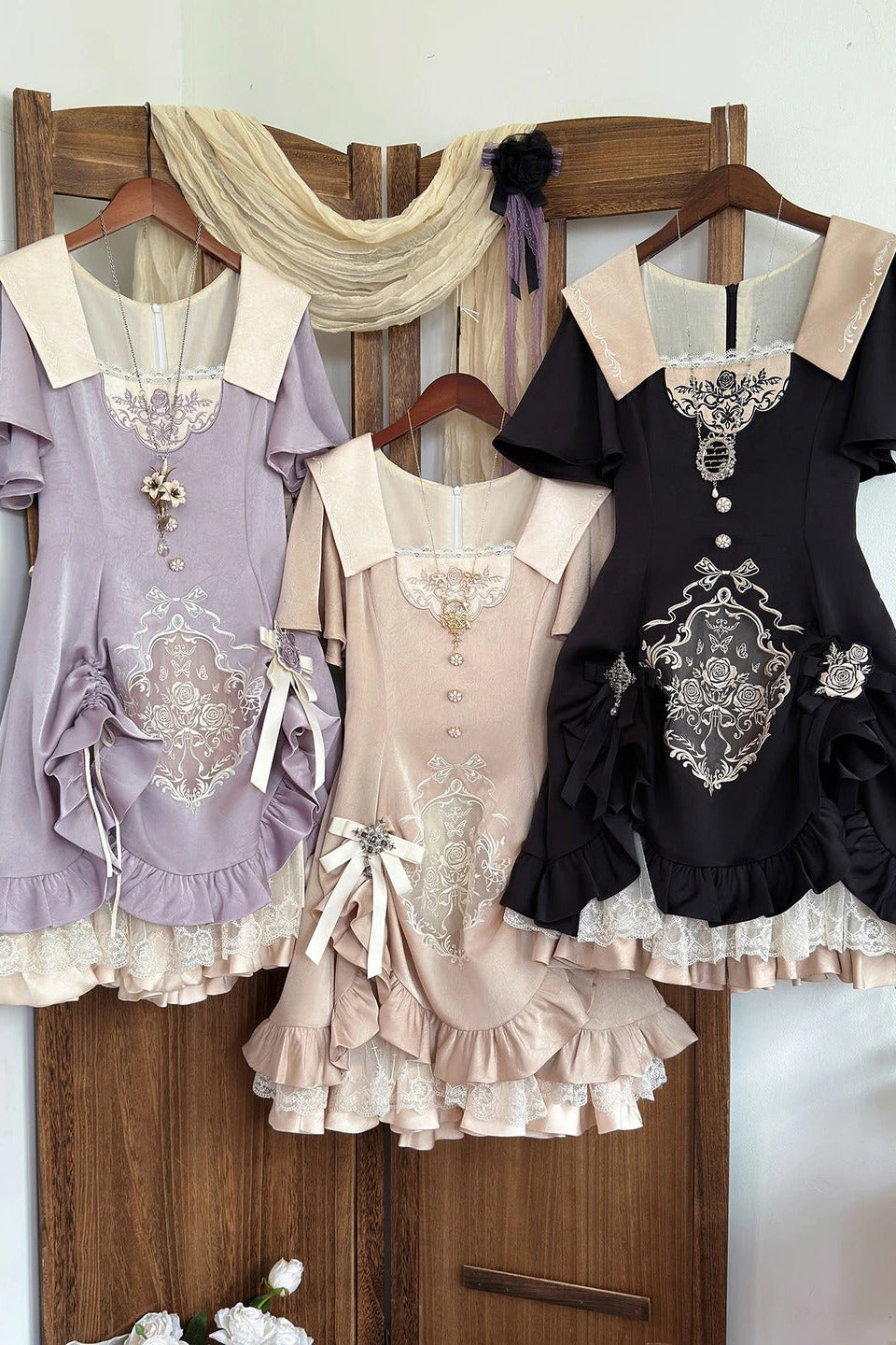 Glaze Floral Realm Lolita Printed Champagne OP Dress Set