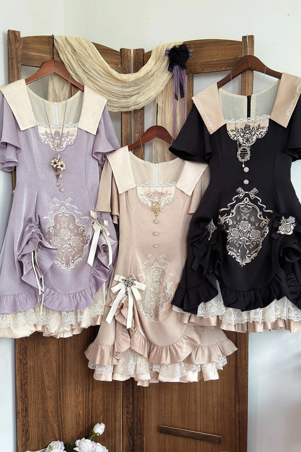 Glaze Floral Realm Lolita Printed Purple OP Dress Set