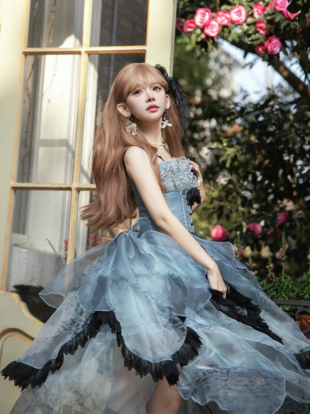 Silver Feather Lolita Cla Monet Organza Boned JSK Dress