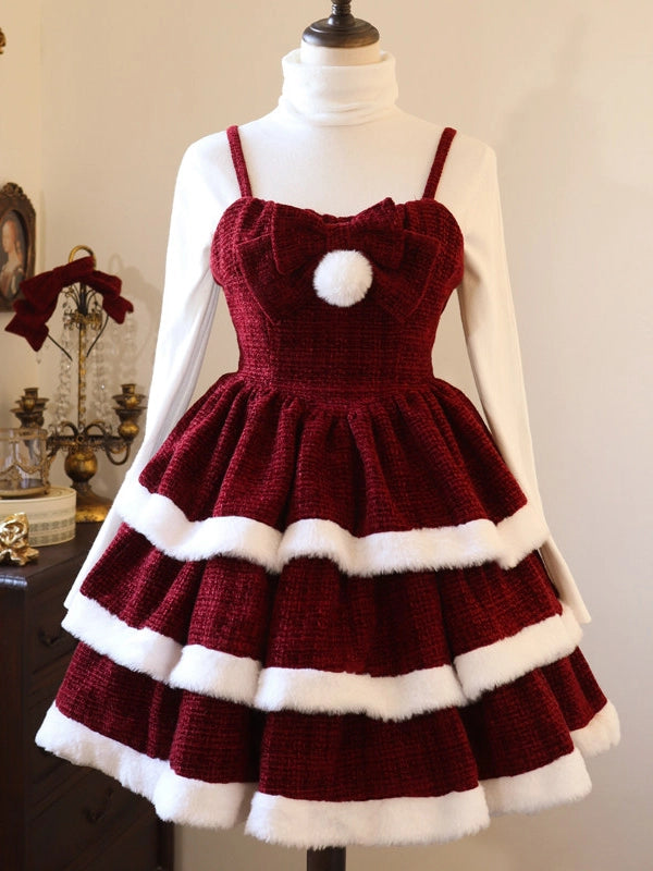 Christmas Carol Original Lolita Red Dress & Cape Set