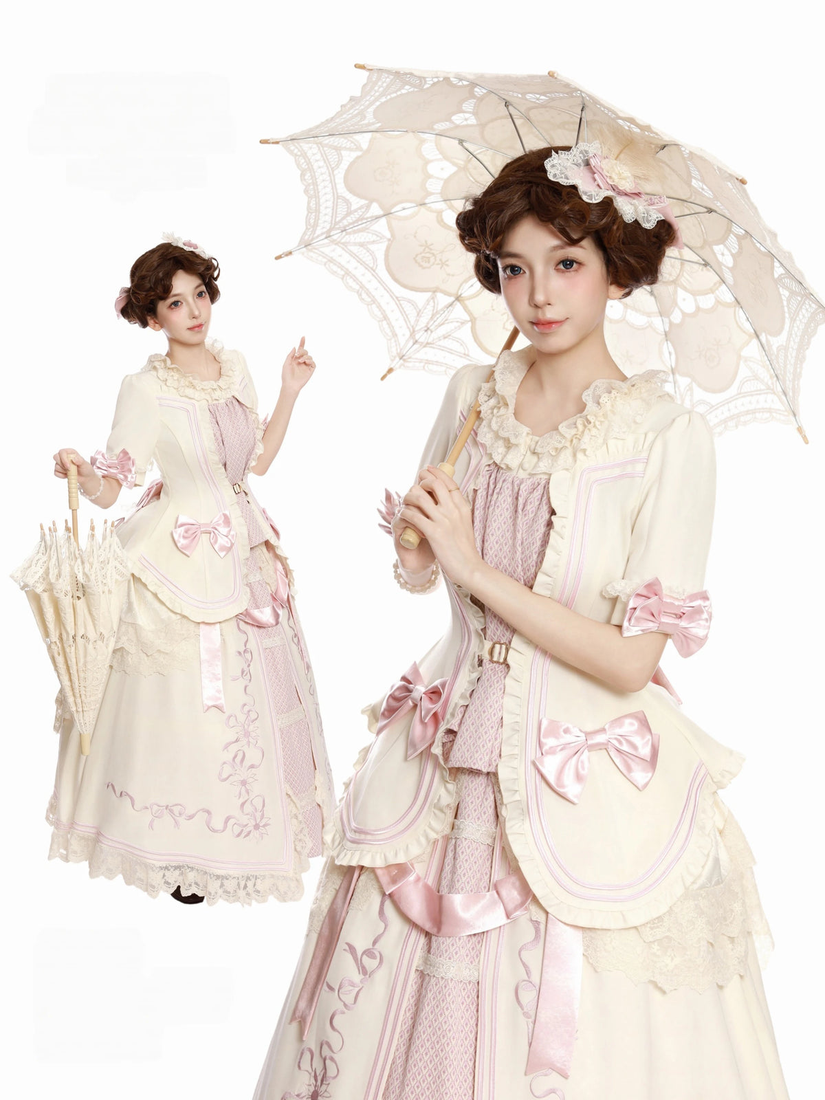 Banquet in Paris Lolita Classic Elegant Embroidered Vintage Pink Bustle SK Set